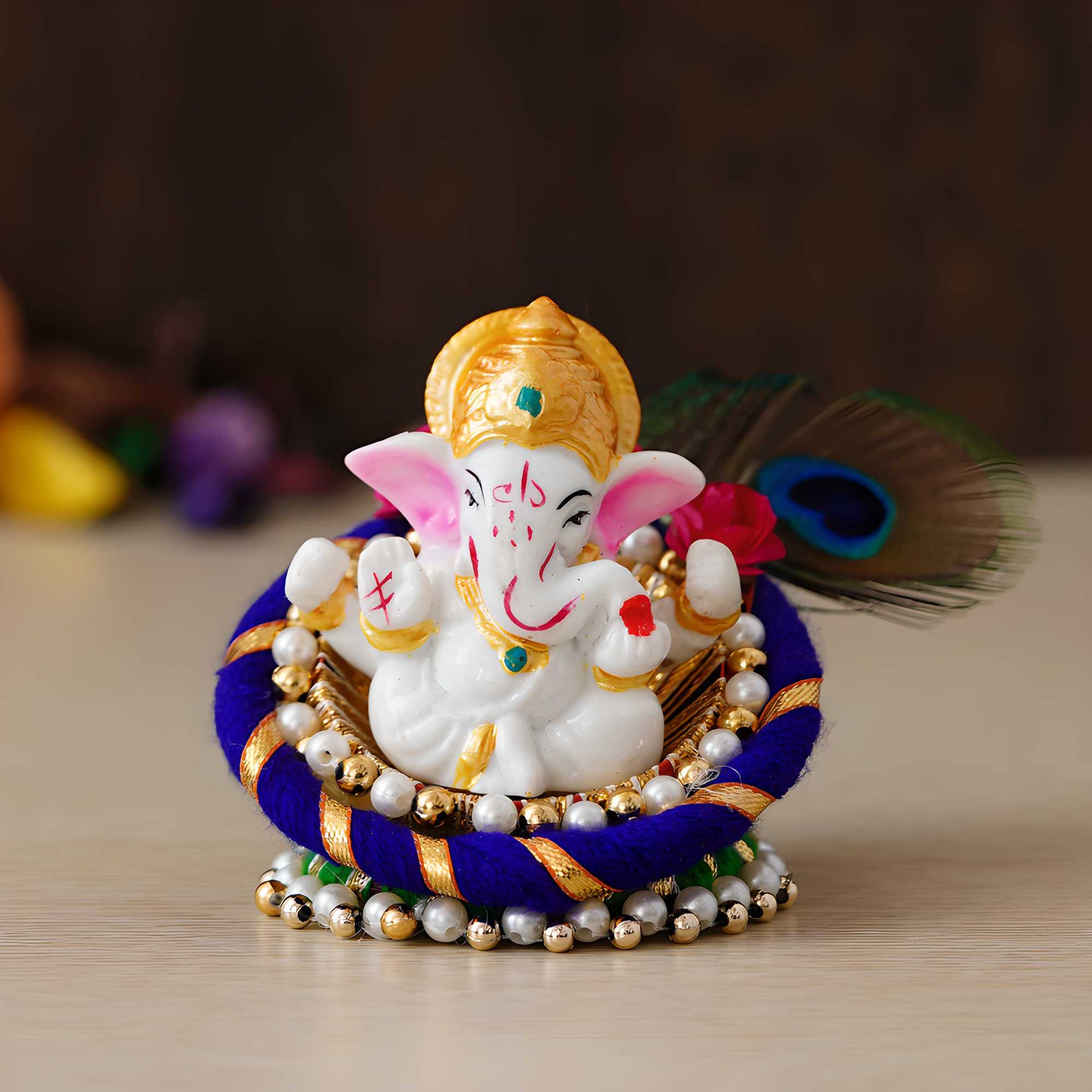 Lord Ganesha on Decorative Handcrafted Floral Plate