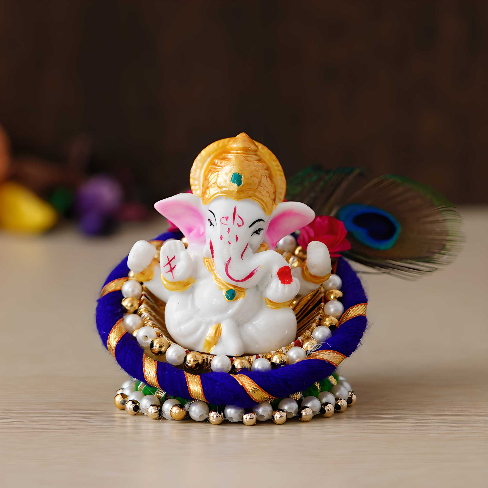 Lord Ganesha on Decorative Handcrafted Floral Plate